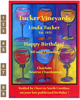 Vineyard Designs Personalized Cheese Board Fun Label Six Glasses